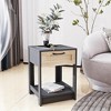 TROPOW Rattan Nightstands, with Rattan Decor Drawer and Open Shelf,Farmhouse Nightstand Bedside Table with Drawer and Storage Shelf - 2 of 4
