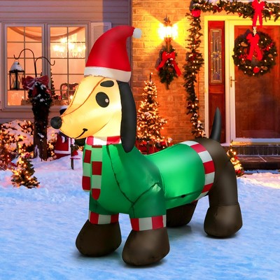 Costway 4 FT Long Inflatable Christmas Decoration Xmas Dachshund Dog with Hat & Scarf