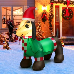 Costway 4 FT Long Inflatable Christmas Decoration Xmas Dachshund Dog with Hat & Scarf - 1 of 4
