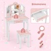 Costway 2 in 1  Kids Vanity Table and Chair Set with Drawer &Detachable Tri-Folding Mirror and Stool for Toddlers & Kids Pink/Blue - 3 of 4