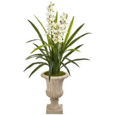 56" x 36" Artificial Cymbidium Orchid Plant in Urn White - Nearly Natural