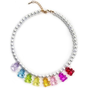 Y2K Kawaii Gummy Bear Necklace - Rainbow Pearl Bubble Bead Jewelry - 1 of 4