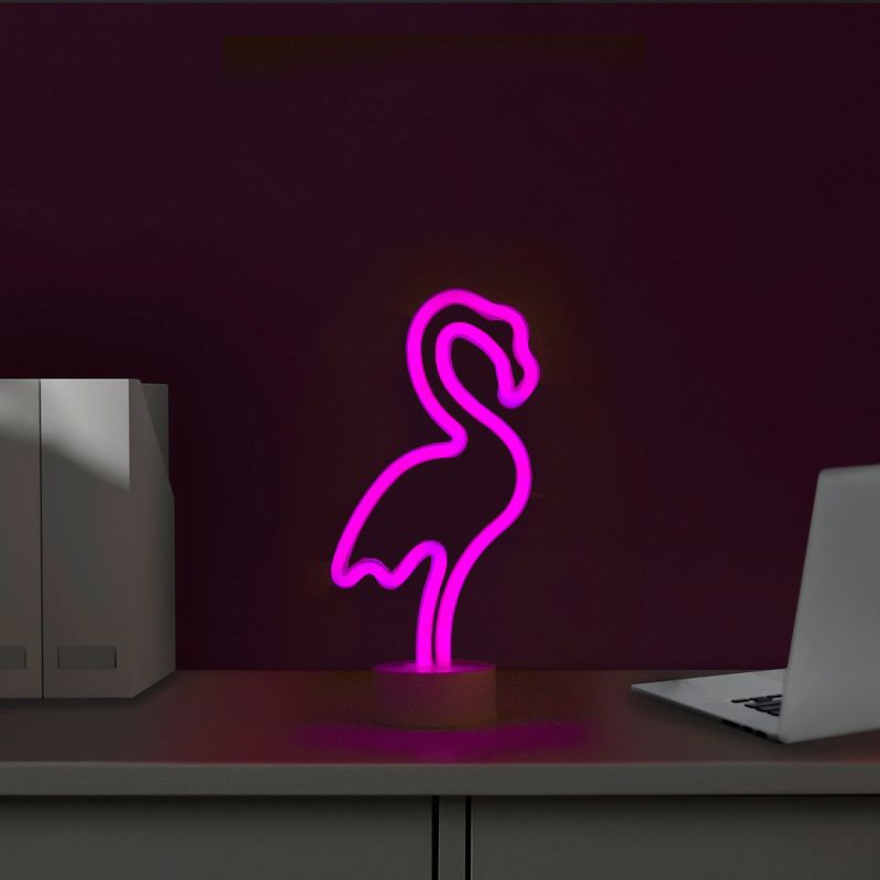 Northlight 11.5" Battery Operated Neon Style LED Flamingo Table Light - Pink, 2 of 7