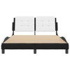 vidaXL Full Faux Leather Bed Frame with Headboard - Black/White - 53.9"x74.8" - Modern Waved Design - Plywood Slats & Foam Headboard - 3 of 4