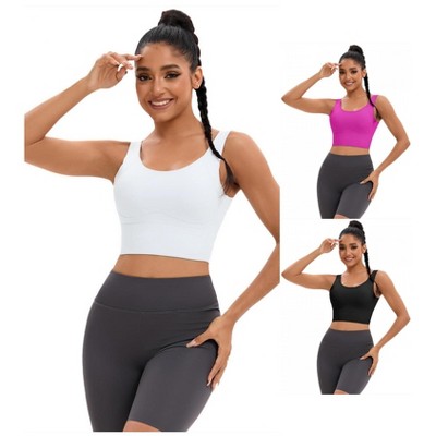 INSPIRE CHIC 3 Pcs Women's Full Coverage Deep V-Back Workout Fixed Cup Comfort Sports Bras