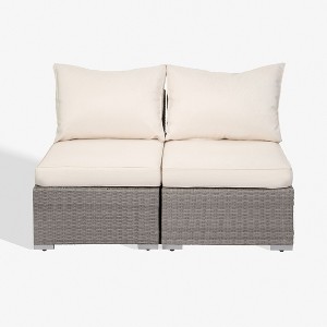 WestinTrends Outdoor Patio Rattan Wicker Armless Sofa with Cushions (Set of 2) - 1 of 3