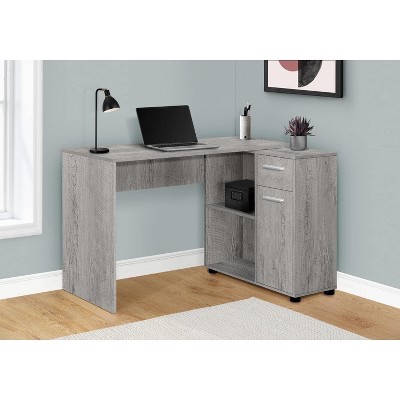 Transitional Gray Wood 46" L-Shaped Computer Desk with Drawer & Cabinet