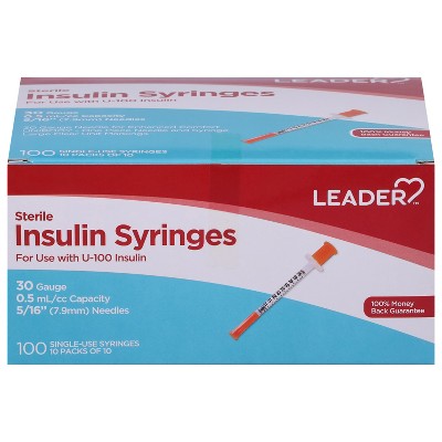 Leader Insulin Syringes 30 Gauge X 5/16 in 0.5ml/cc, 100 Count