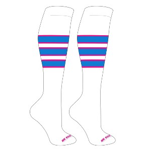 MK Socks Striped OTC Baseball, Softball, Football Socks (C) White, Hot Pink, Neon Blue - 1 of 3