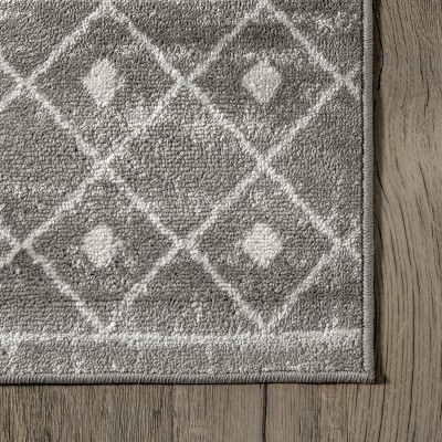 50'' Gray Synthetic Moroccan Trellis Low Pile Area Rug