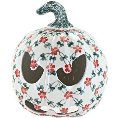 Blue Rose Polish Pottery Candy Apple Fiery Pumpkin Luminary