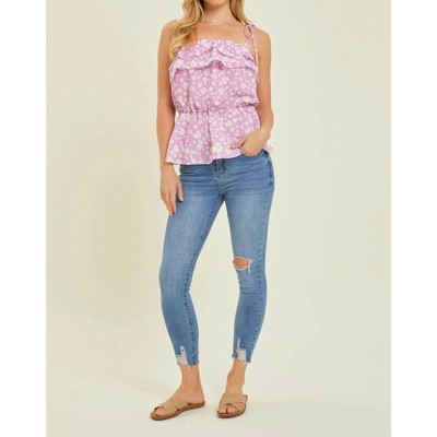 Women's Ruffled Ditsy Floral Blouse Lilac - Heyson