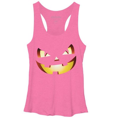 Women's Design By Humans Halloween Pumpkin Evil Smiley Face By artdim Racerback Tank Top