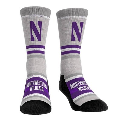 NCAA Northwestern Wildcats Adult Cool Gray Block Crew Socks - L/XL