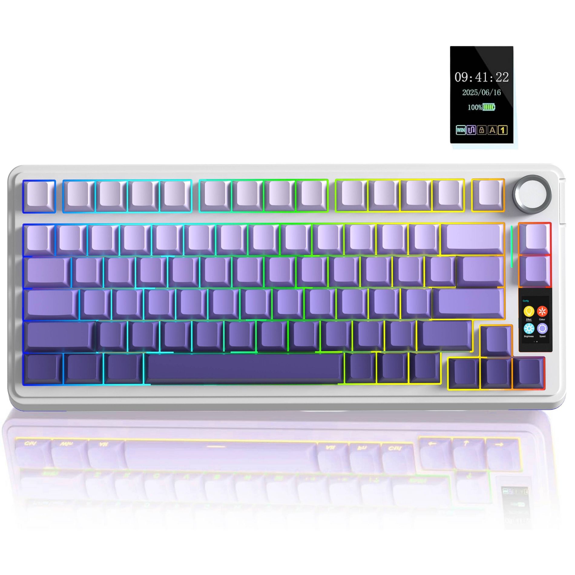 AULA S75Pro 75% Wireless Mechanical Gaming Keyboard TFT Screen Tri Connect Creamy HotSwap RGB - Purple
