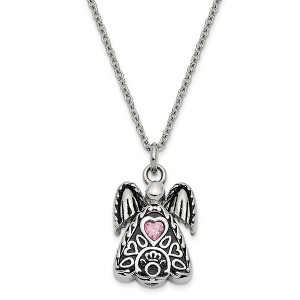 Black Bow Jewelry Antiqued Stainless Steel CZ Birthstone Angel Ash Holder Necklace 18 In - 1 of 4