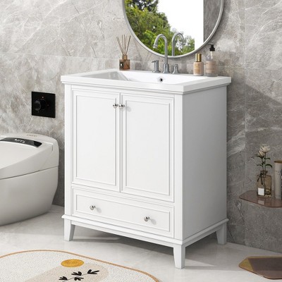 30" Bathroom Vanity With Sink Combo Modern Elegant Bathroom Storage Cabinet With Doors Drawer Solid Wood Frame