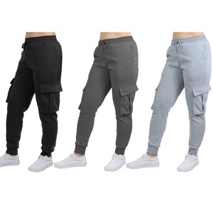 Blue Ice Women's Loose Fit Fleece Jogger Sweatpants with Velcro Cargo Pockets-3 Pack - 1 of 4