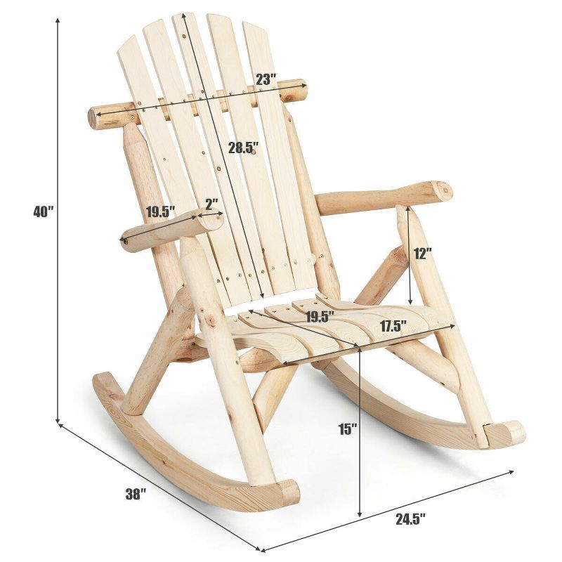 Costway Log Rocking Chair Wood Single Porch Rocker Lounge Patio Deck Furniture Natural, 2 of 11