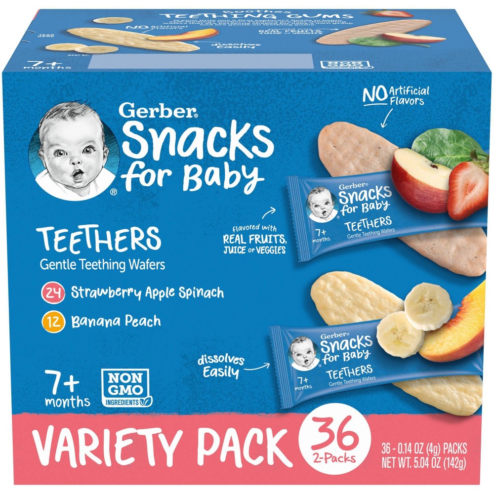 (BBD:31/May /2023) Gerber Teethers Wafers Variety Pack Baby Snacks, 36 Count