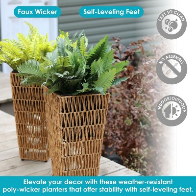 Barley Poly-Wicker Tall Planters with Black Plastic Insert - Set of 2