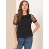 INSPIRE CHIC Women's Vintage Peter Pan Collar Puff Polka Dots Mesh Short Sleeve Blouse - 2 of 4