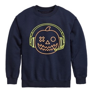 Boys' - Instant Message - Neon Pumpkin with Headphones Graphic Long Sleeve Fleece Sweatshirt - 1 of 4