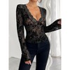 Coolmee Women's Lace Long Sleeve Tops Deep V Neck Bell Sleeve Crop Going Out Top Sheer Slim Fitted T Shirt - 3 of 4