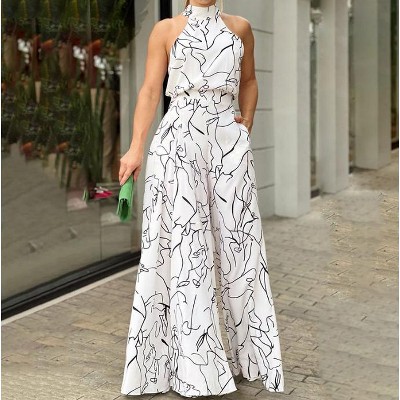 MOCAMEL New Fashion Round Neck Sexy Print European Union One-Piece Pants
