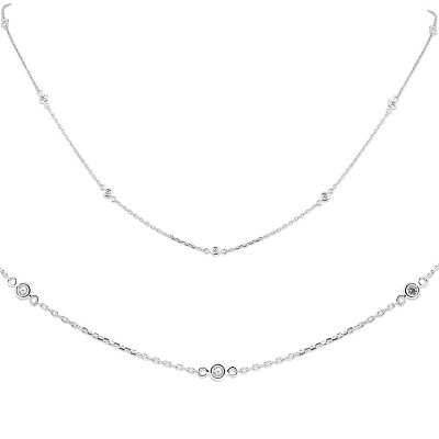 Pompeii3 1/4ct Diamonds Bezel Station Necklace 18" 14K White Gold Womens