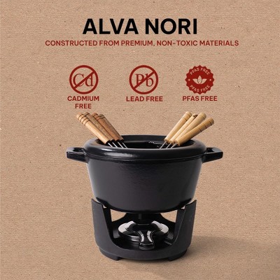 Black Enameled Cast Iron Fondue Pot with Bronze Knob