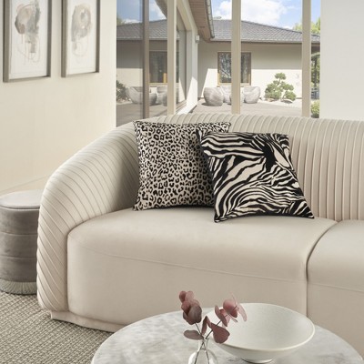 Sofia Jacquard Leopard Velvet 18" x 18" Black Throw Pillow
