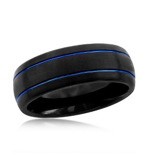 Metallo Black and Blue Double Stripe Tungsten Ring - Available Sizes:  9 ,  13 ,  12 ,  11 ,  10 - 1 of 3