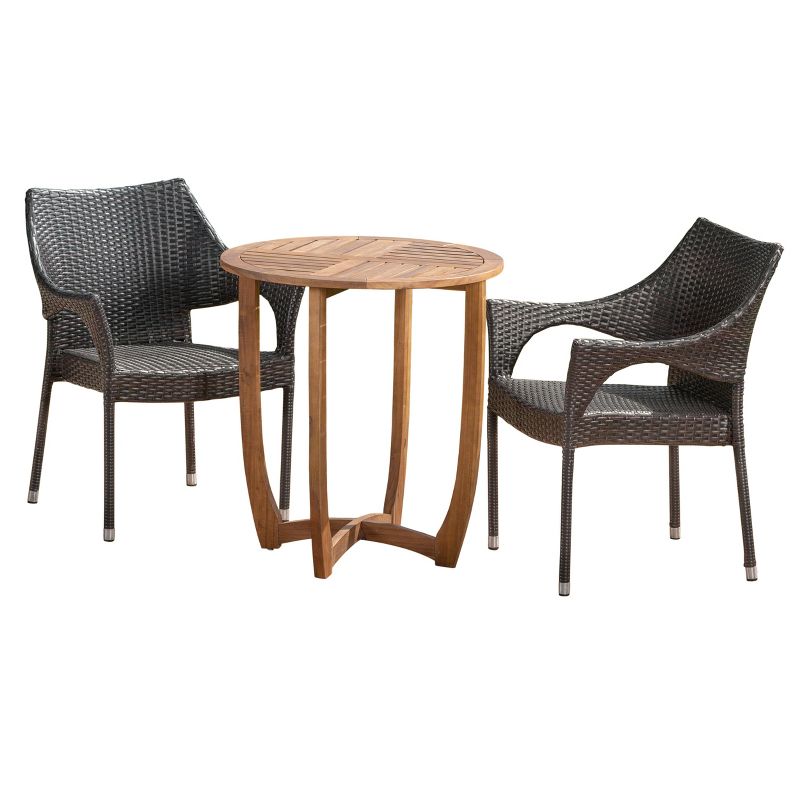 Clement 3pc Acacia and Wicker Bistro Set - Teak/Brown - Christopher Knight Home, 3 of 7