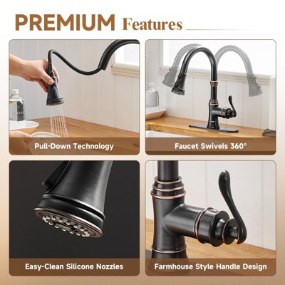 Oil-Rubbed Bronze Pull-Down Kitchen Faucet with Spray