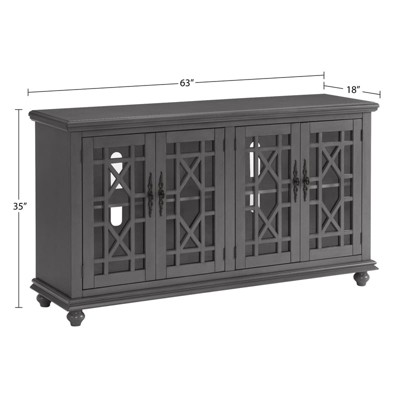 Parisian Gray 63" Transitional TV Stand with Elegant Trellis Glass