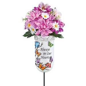 Collections Etc Hand-Painted Always in Our Hearts Butterfly Memorial Vase Stake 4.5 X 4.5 X 8 - 1 of 2