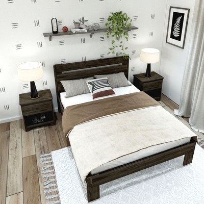 Barnwood Brown Pine Queen Platform Bed with Headboard