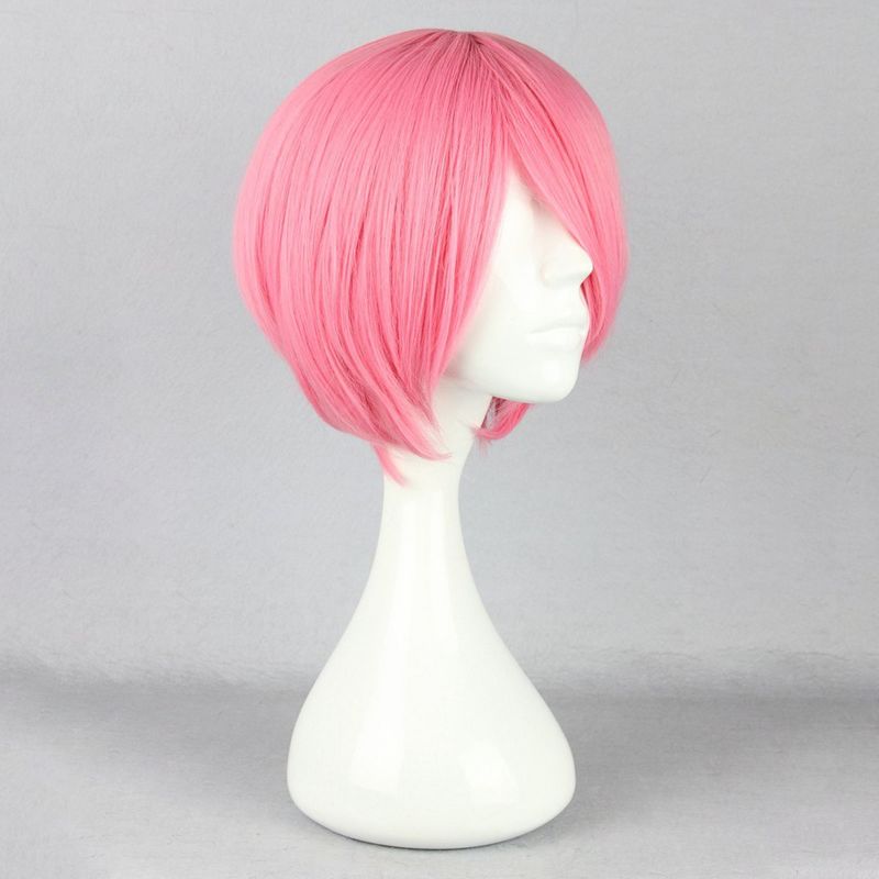 Unique Bargains Women's Bob Wigs 12" Pink with Wig Cap Short Hair With Slant Bangs, 3 of 7