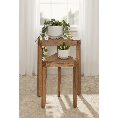 Talcott Whitewashed Wood Triangular Nesting Table Set