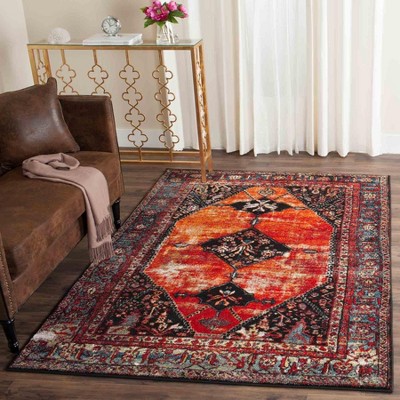 Vintage Red Floral High Pile Synthetic Area Rug