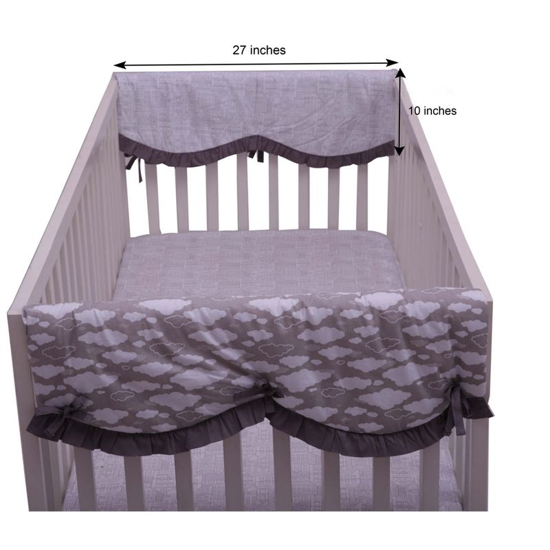 Bacati - Clouds in the City White/Gray set of 2 Small Side Crib Rail Guard Covers, 3 of 7
