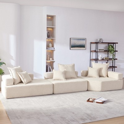 Oversized 151.5" Boucle Foam-Filled Modular Sectional Sofa, 3-Piece Free Combination, No Assembly Required