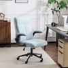 Karl Home |28 inch W White Mid-Back Swivel Cotton And Linen Office Chair Task Chair With Adjustable Arms - 2 of 4