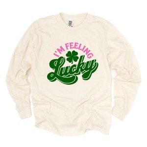 I'm Feeling Lucky Colorful - Women's Garment Dyed Long Sleeve Graphic T-Shirt - 1 of 4