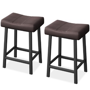 24 Inch PU Leather Barstools Set of 2, Counter Height Bar Stools, Metal Legs, Thick Saddle Seats, Breakfast Stools, for Kitchen - 1 of 4