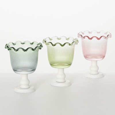 Sullivans Footed Glass Vase Set of 3 6.25"H; Multicolor