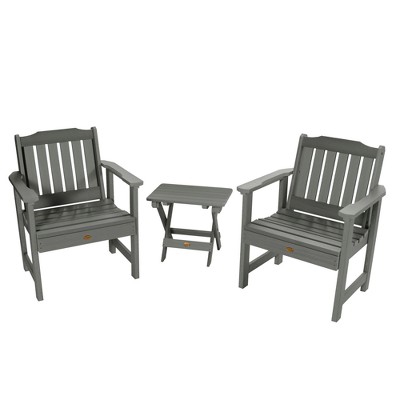 Lehigh 2pk Garden Chairs with 1 Folding Adirondack Side Table Coastal Teak Gray- Highwood