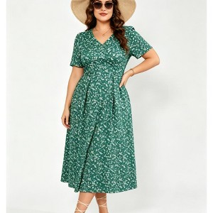 work dress flowy Plus Size v-Neck Ruched Midi Dress, a-Line Curvy for Daily : Target LowStock:44052942127155