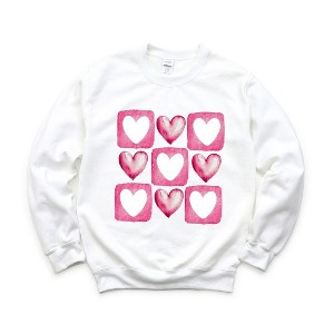 Simply Sage Market Women's Graphic Sweatshirt Pink Heart Grid - 1 of 4